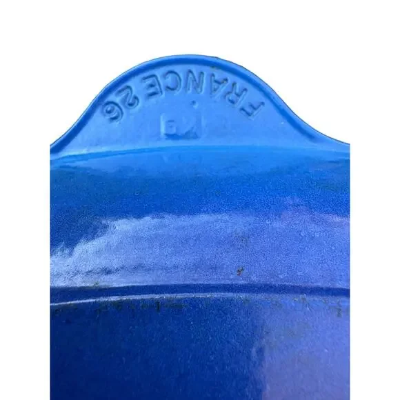 Le Crueset #26 BLUE ENAMELED CAST IRON GRILL PAN SKILLET FRANCE. - Picture 6 of 6
